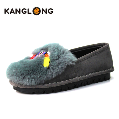 康龙时尚休闲风套脚兔毛女鞋