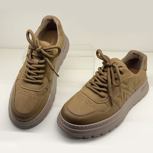 奥康男鞋2025秋款休闲系带厚底平跟单鞋9251423012黄色