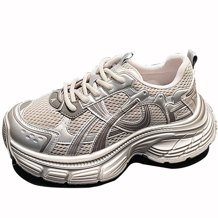 奥康女鞋鞋子2026春款休闲系带网面厚底女单鞋1262122023灰色