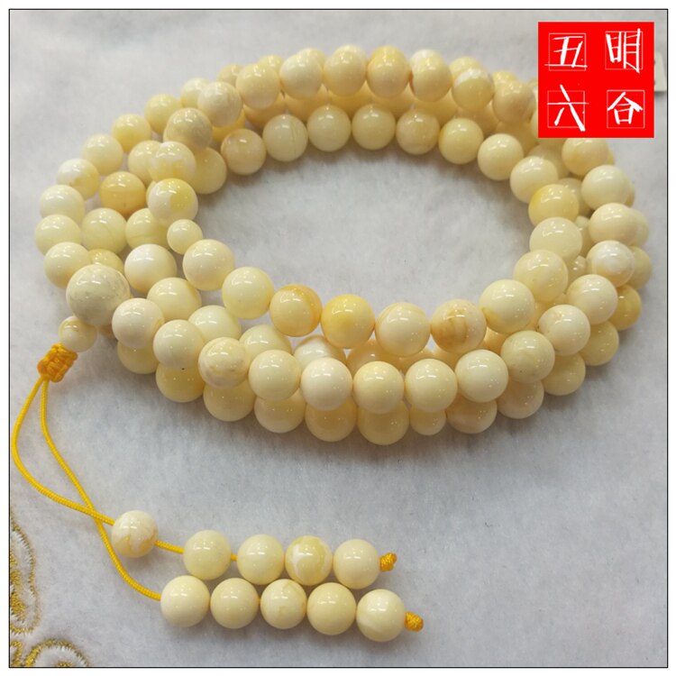 波海琥珀蜜蜡白蜜白花蜜瓷白蜜8-9mm高品质骨白瓷白108佛珠项链