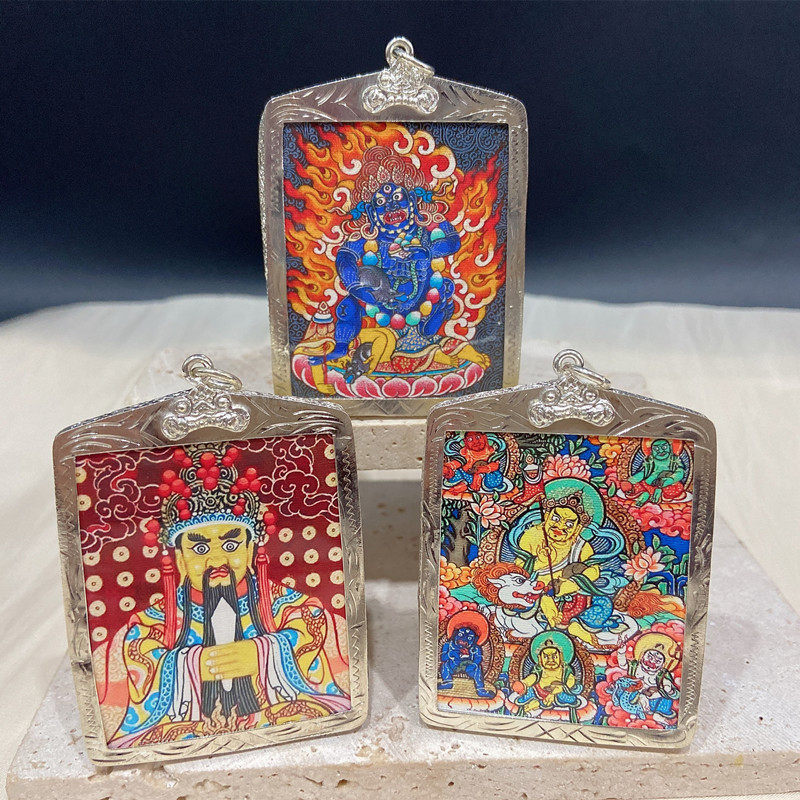 顶鼎泰牌特色手工艺品 五路财神普贤菩萨包壳吊坠挂坠背面有福卡