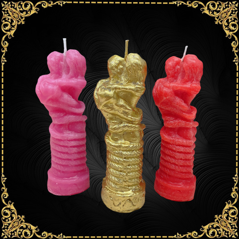 特色手工造型人形捆绑拥抱蜡烛红色粉色金色