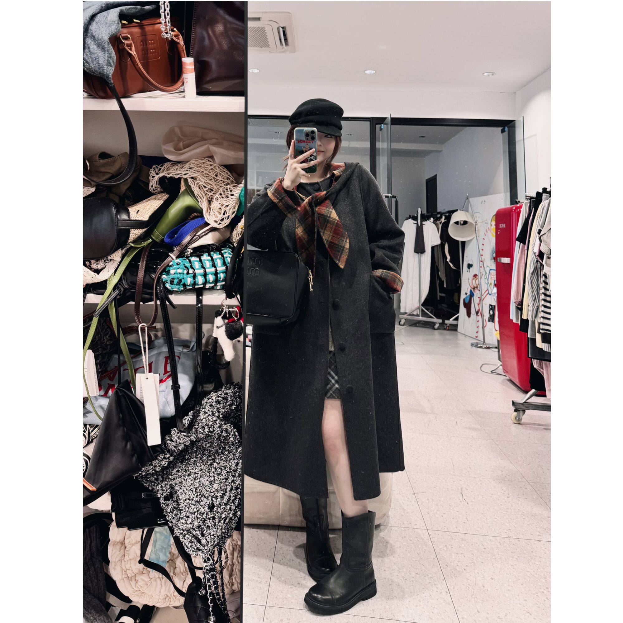 蕾蕾【兔耳朵大衣】正反两面可穿宽松大版毛呢外套