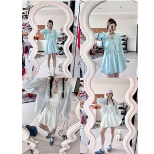 【轻氧入春】工字背心拼气球短裙+纯色圆领长袖小衫外套