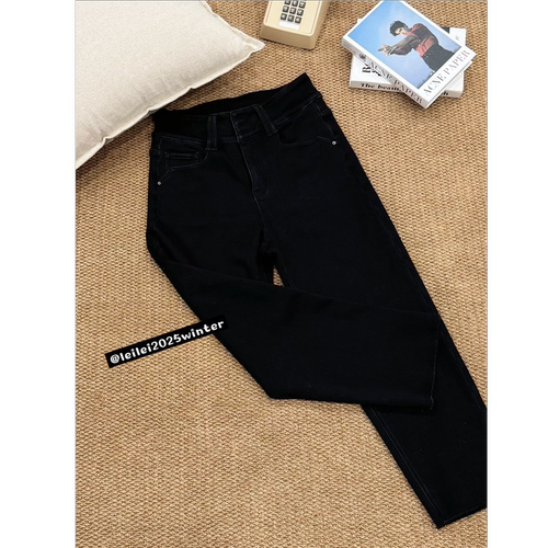 蕾蕾【竹竿裤！】韩系高腰三粒扣内里加绒小脚牛仔裤