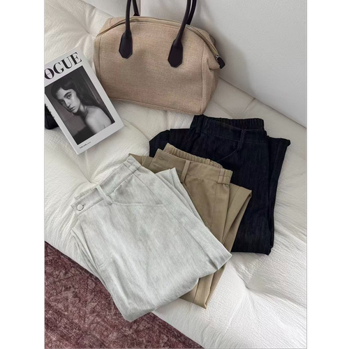 蕾蕾【老钱精！】气质百搭后半截松紧高腰弯刀休闲裤