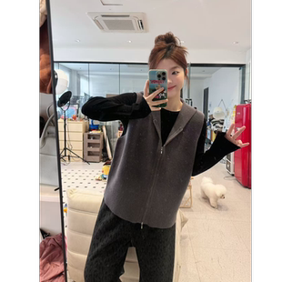 双头拉链连帽无袖 时尚 针织马甲上衣 叠穿神助攻 蕾蕾