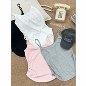 蕾蕾 简约腰侧捏褶下摆圆弧形可调节肩带吊带上衣 漫画腰