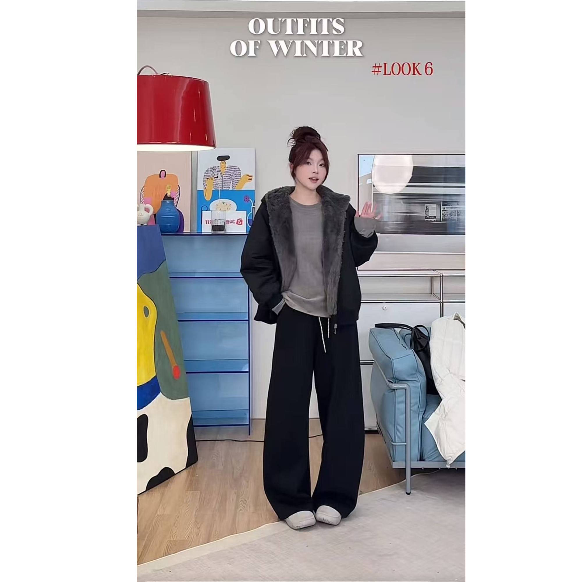 蕾蕾【座山雕！】美式复古内里仿貂毛宽松连帽外套百搭时尚