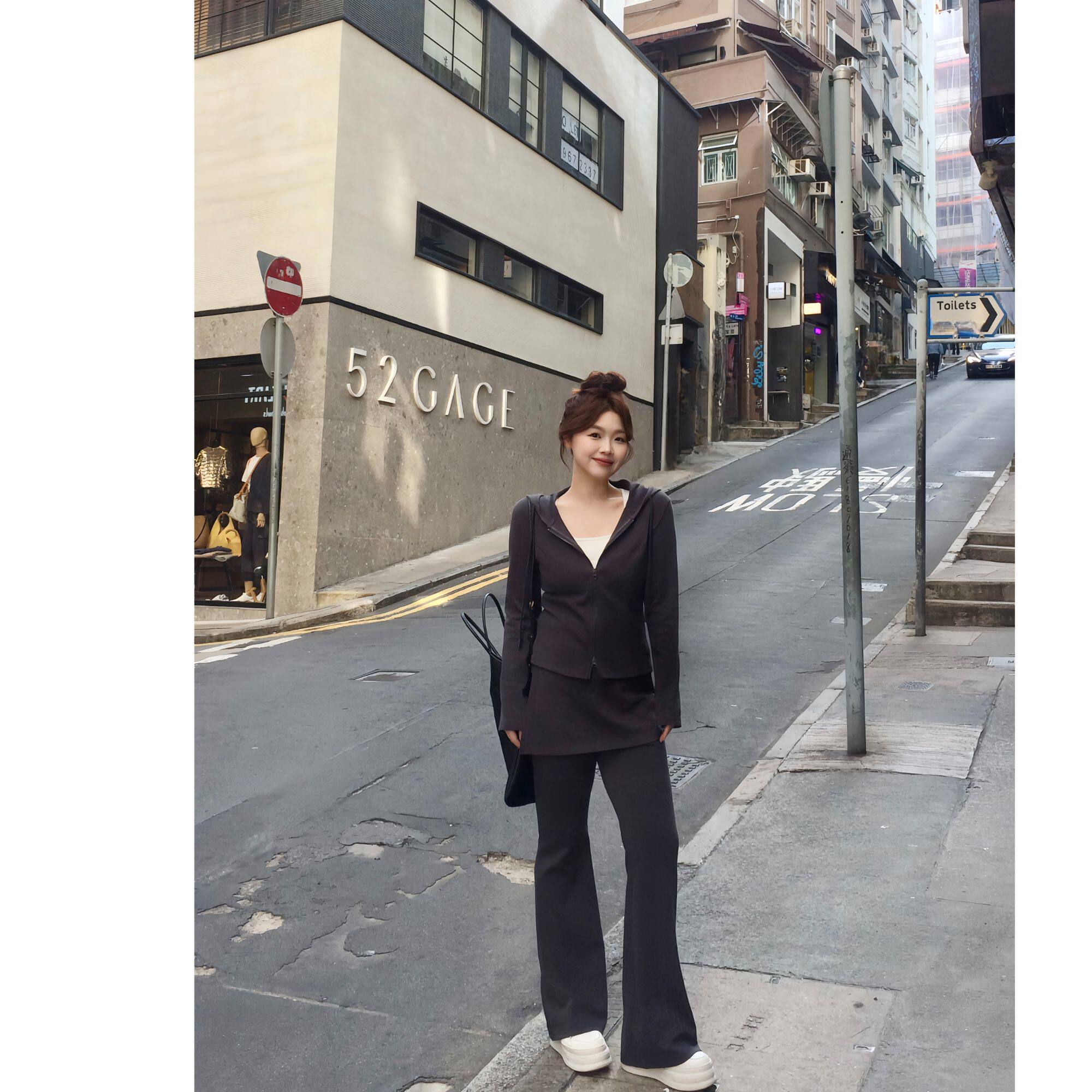 蕾蕾【竹竿人】双拉链连帽长袖修时尚套装