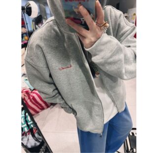 蕾蕾 设计感前后字母刺绣连帽宽松卫衣外套 天赋选手