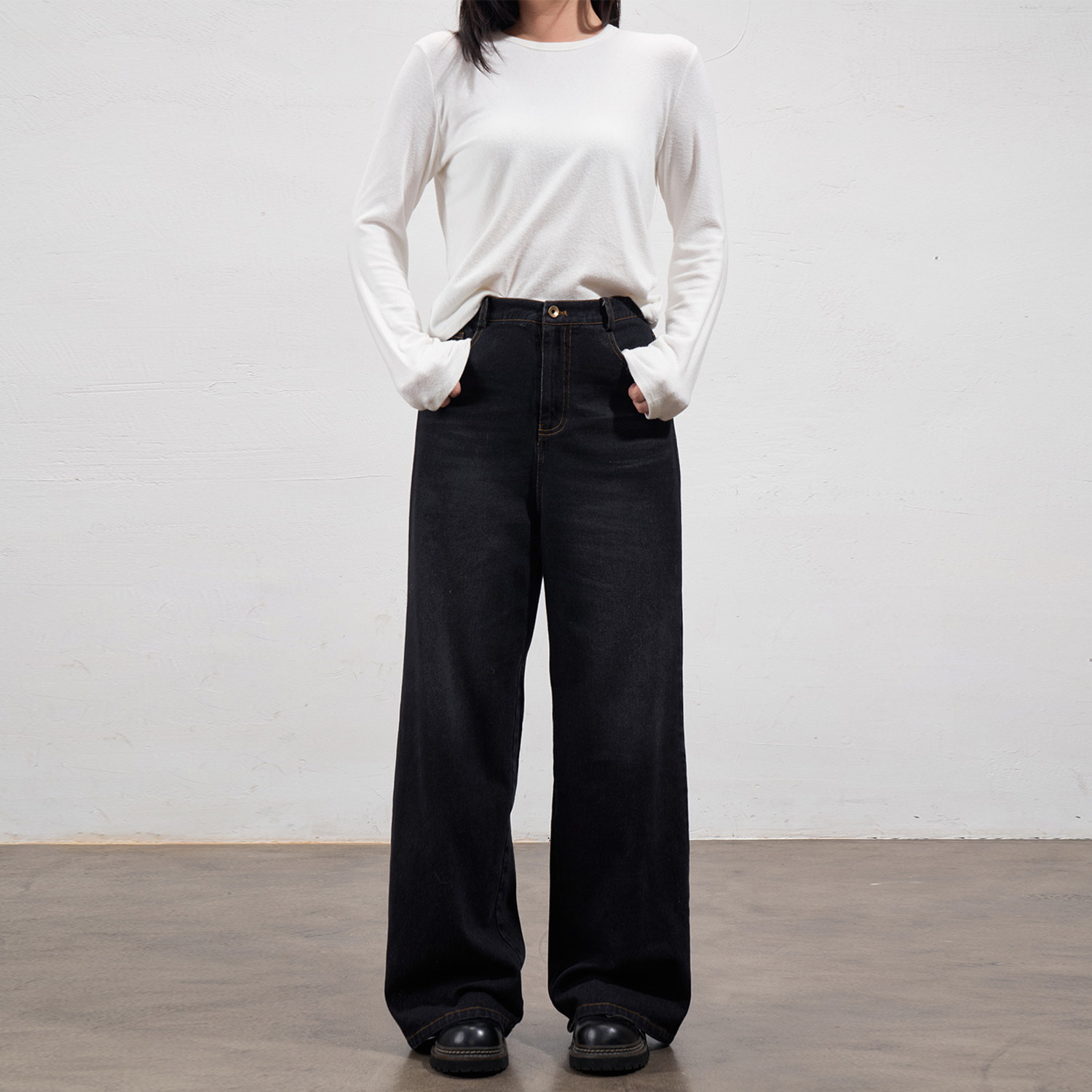 蕾蕾【腿型修改器】复古水洗高腰直筒牛仔裤