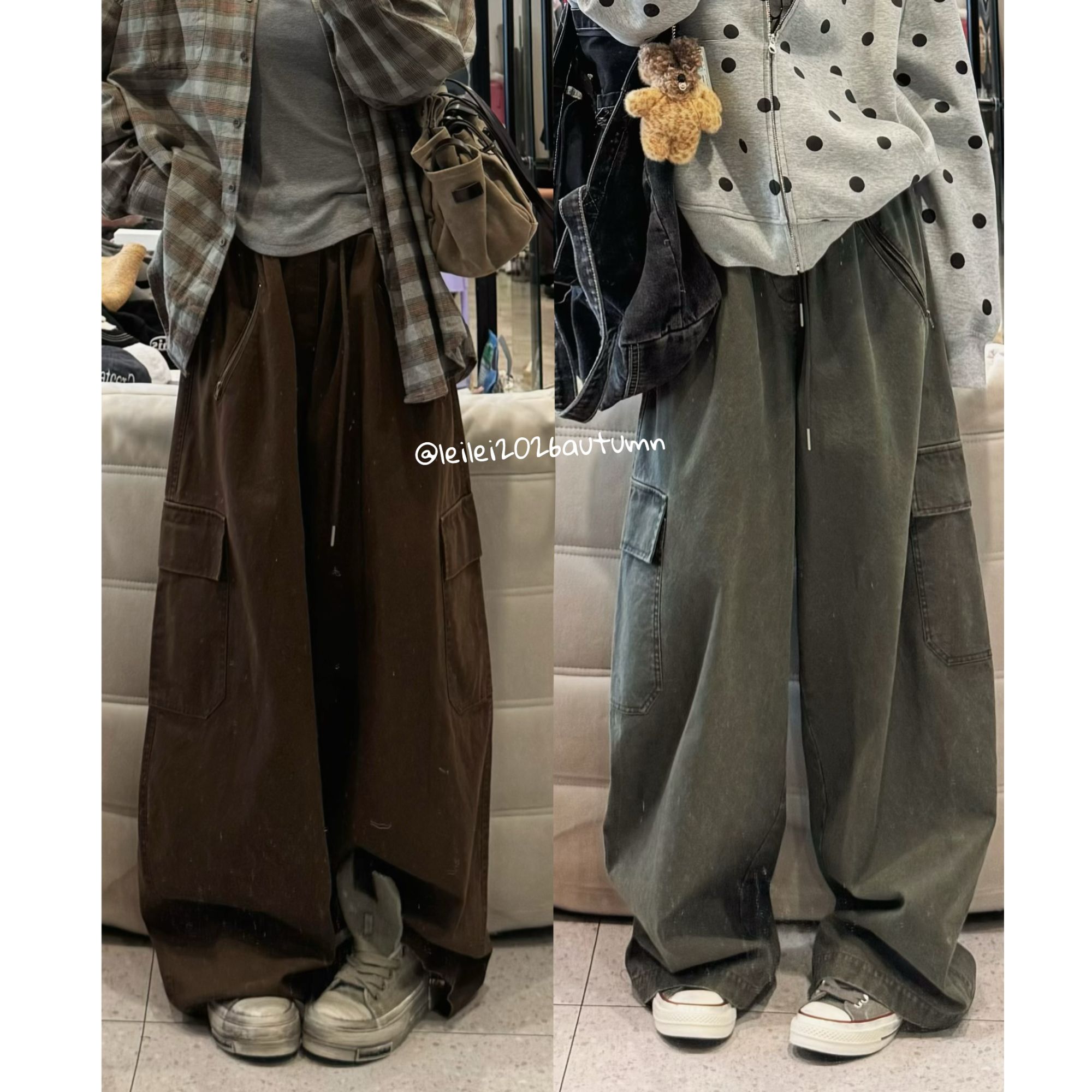 蕾蕾【万能选手】美式街头复古松紧高腰工装阔腿裤