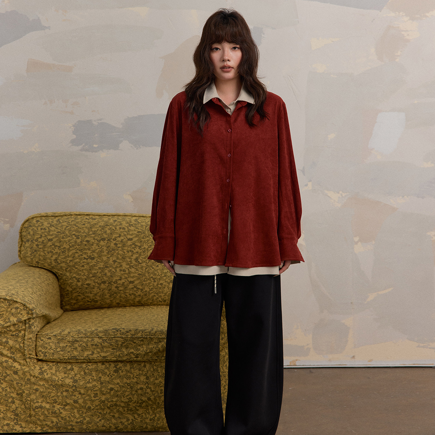 蕾蕾【双生花！】冬季撞色拼接假两件宽松衬衫外套,女装/女士精品,汉服上装,淘宝优惠券,粉丝福利购,淘宝优惠卷