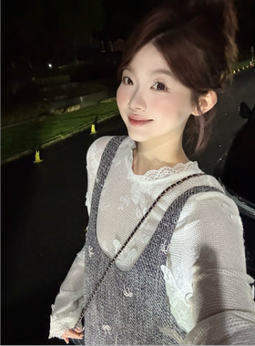 蕾蕾【巴萨伦情书】小香粗花呢背带裙+立体蝴蝶贴布刺绣圆领上衣