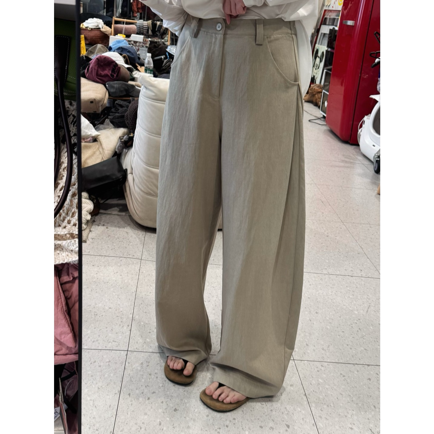 蕾蕾【雅痞裤】韩系后半截松紧高腰阔腿休闲裤