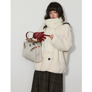 蕾蕾 韩系翻领仿羊羔毛宽松皮毛一体外套 绒化入冬