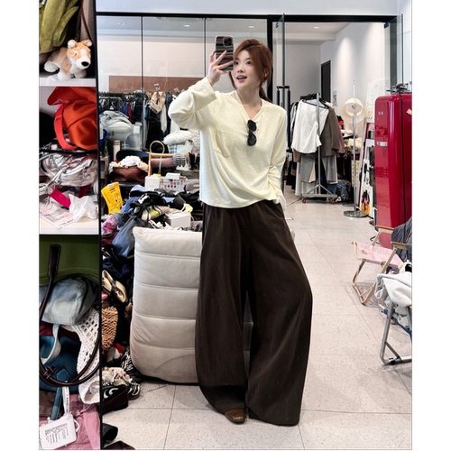 蕾蕾【云柔口袋T】简约单口袋纯色圆领长袖上衣