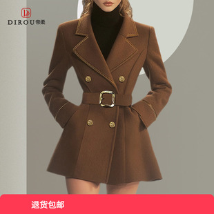 驼色设计感修身收腰毛呢外套女2025秋冬新款欧美气质羊毛呢大衣潮