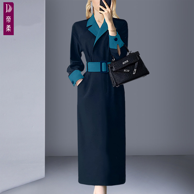 帝柔秋季新款法式气质收腰显瘦连衣裙