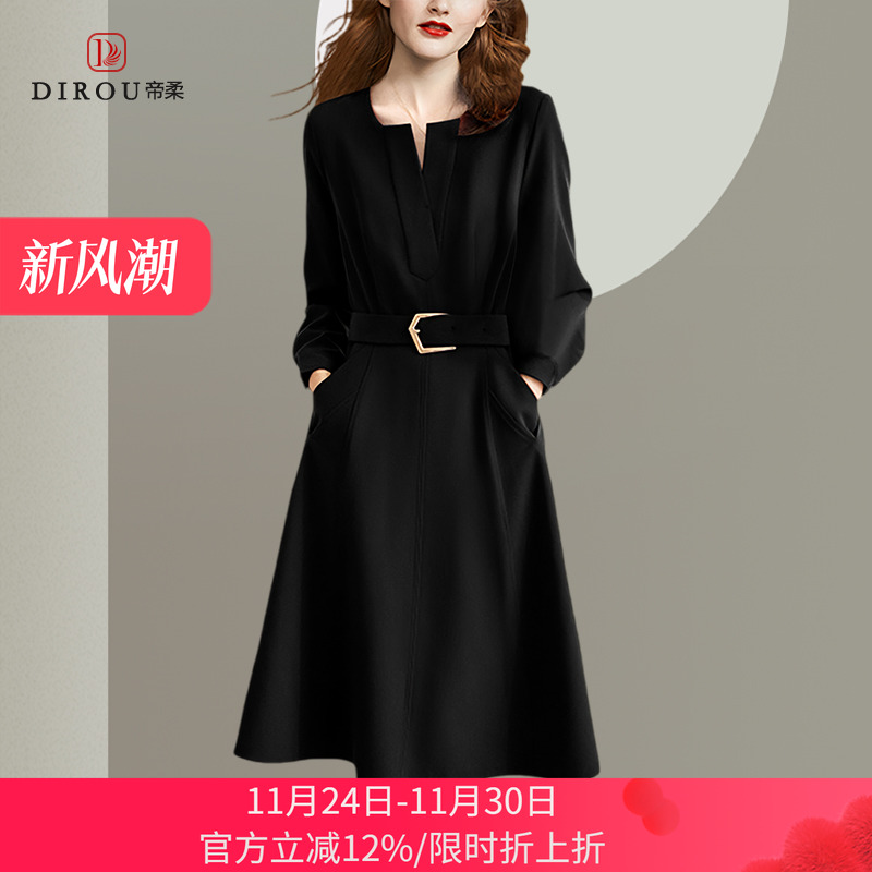 高腰休闲简约大码显瘦通勤连衣裙