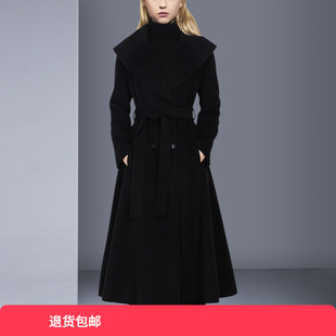 帝柔修身收腰显瘦毛呢外套女中长款系带宽领呢子大衣2025秋冬新款