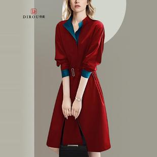 帝柔聚会新年战袍红色连衣裙女2025年秋季 优雅气质收腰A字裙 新款