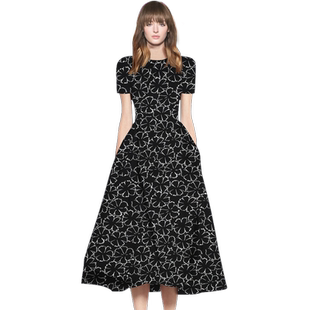 帝柔品牌女装2025新款夏季印花色连衣裙欧美时尚碎花高腰修身裙子