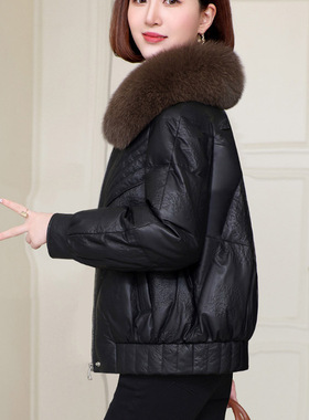 真皮羽绒服女2025年冬季新款短款海宁皮草绵羊皮宽松显瘦皮衣外套