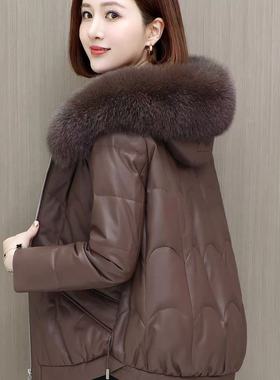 海宁真皮羽绒服女短款狐狸毛领绵羊皮夹克外套2025冬新款皮衣保暖