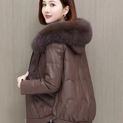 海宁真皮羽绒服女短款狐狸毛领