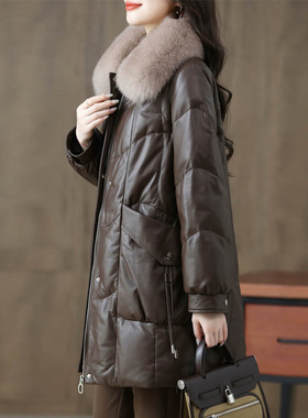 2025冬新款海宁真皮羽绒服女狐狸毛绵羊皮中长款时尚加厚皮衣外套
