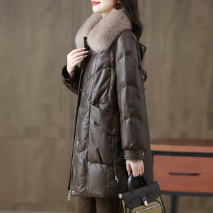2025冬新款海宁真皮羽绒服女狐狸毛绵羊皮中长款时尚加厚皮衣外套