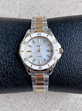 SEIKO精工手表光能太阳能女表时尚手表SOLAR表带SUT338镶钻陶瓷