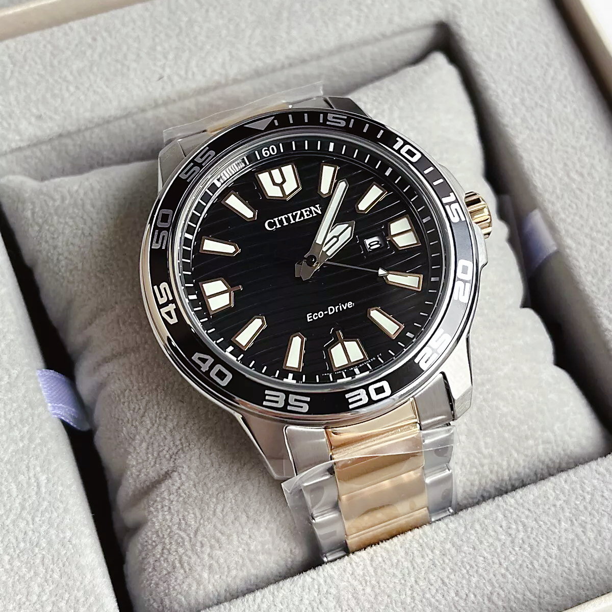 西铁城男表黑金夜光防水光动能