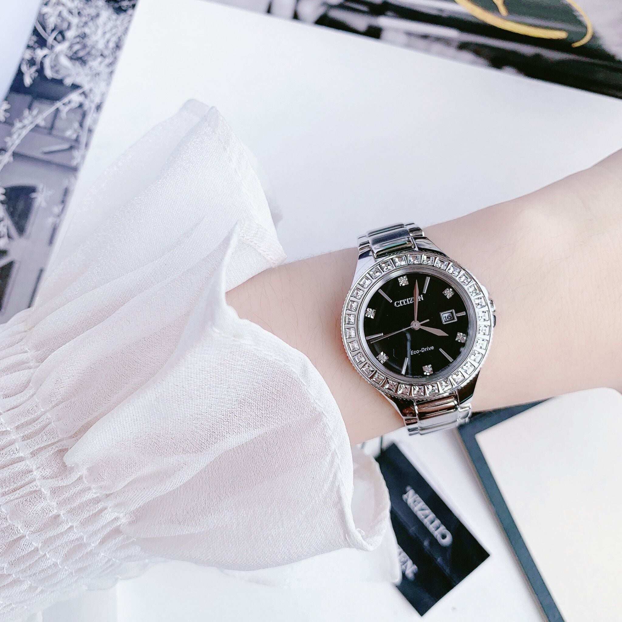 西铁城正品女表女光动能贝母盘EW1222-50D镶水晶EM0774时尚EM0770