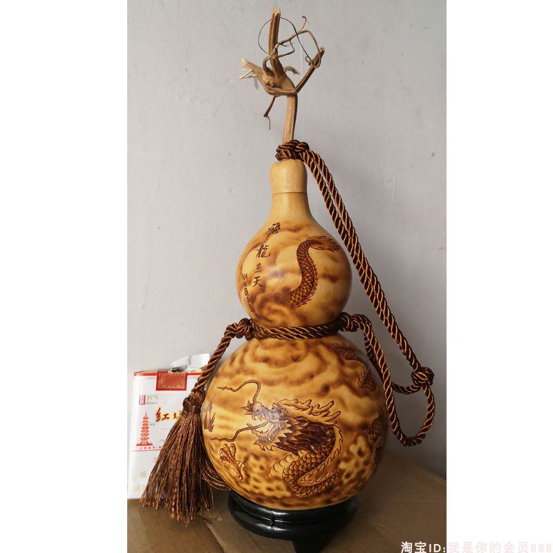 天然开口酒葫芦防渗济公装酒水壶杯瓶烙画烫龙风水用摆件带龙头藤