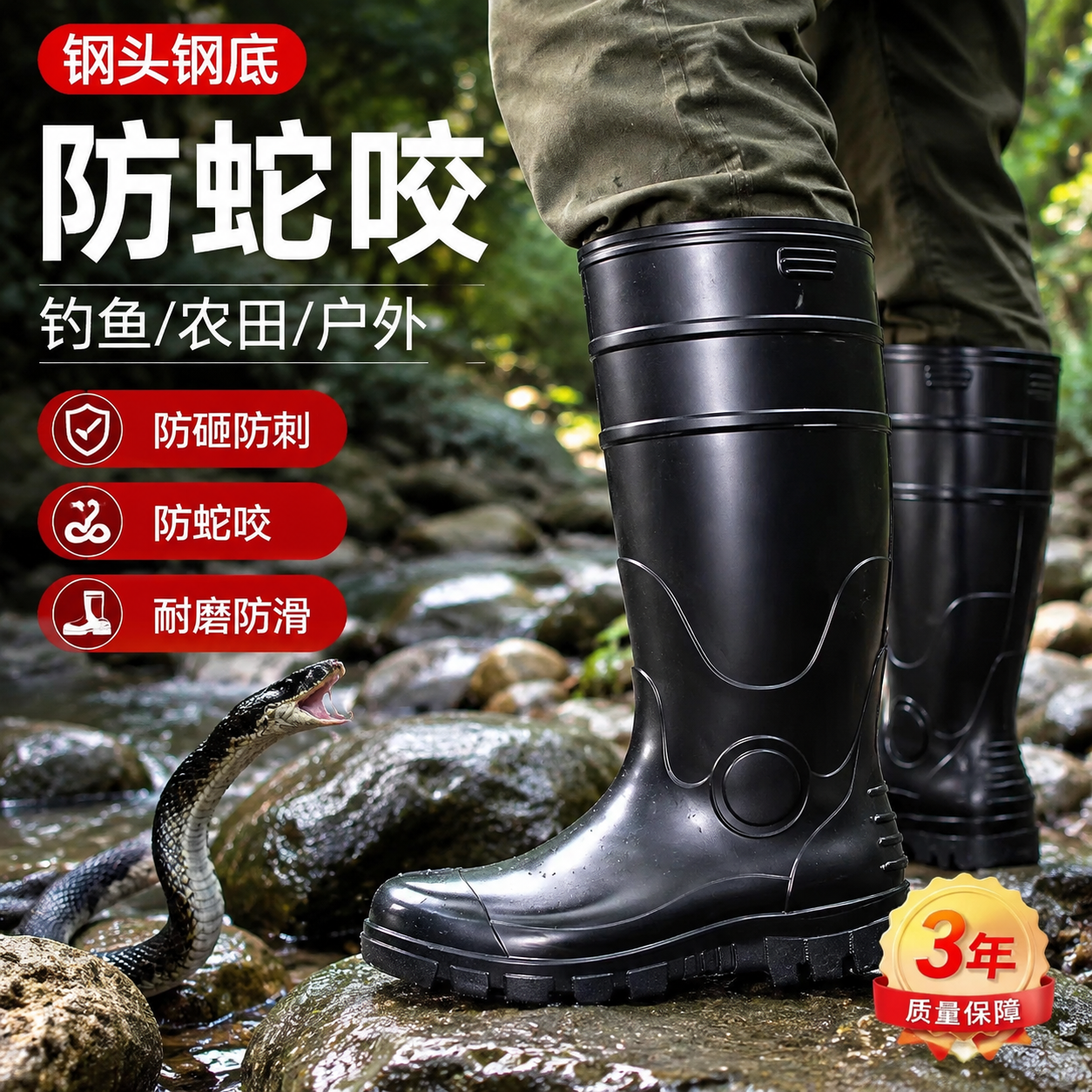 田地防蛇咬专用鞋加厚野外夏季钓鱼专业雨鞋户外护腿水鞋防穿刺