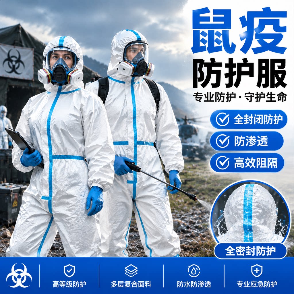 鼠疫防护服连体式全身防化服防水防渗透带帽实验室工作服防鼠疫