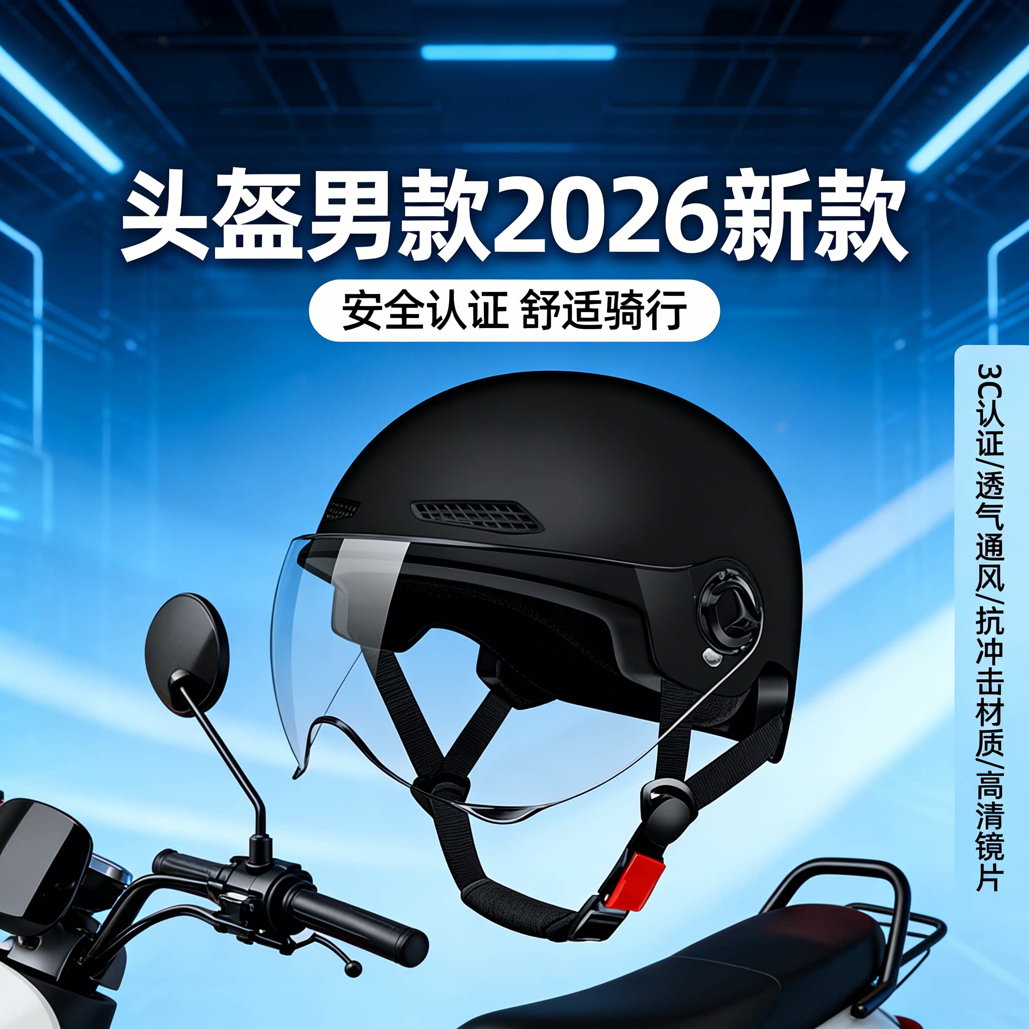 头盔男款2026新款3C认证电动车摩托车女夏季防晒新型半盔四季通用