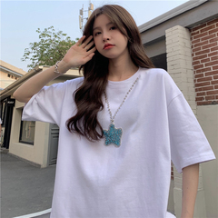 Real price 2021 new hot diamond necklace short sleeve net red T-shirt women's loose Summer Fashion Top trend