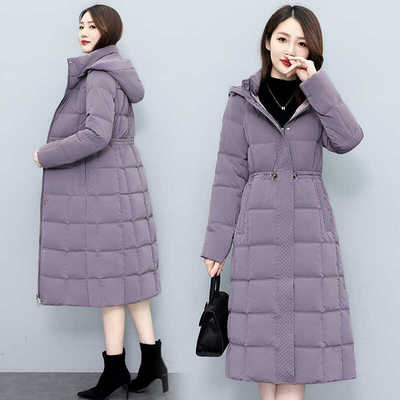 过膝加厚冬季女士羽绒棉服修身