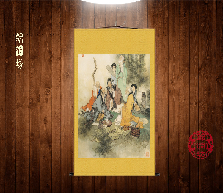 八仙图风水画神话人物丝绸画 八仙过海图卷轴画 书房客厅装饰挂画