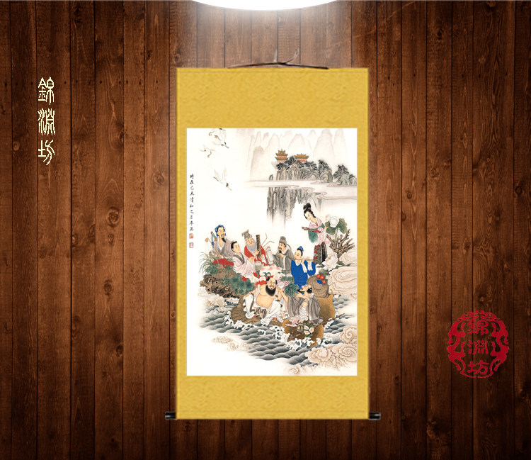 八仙图福神像丝绸画八仙过海画像卷轴画客厅装饰挂画可定制包邮
