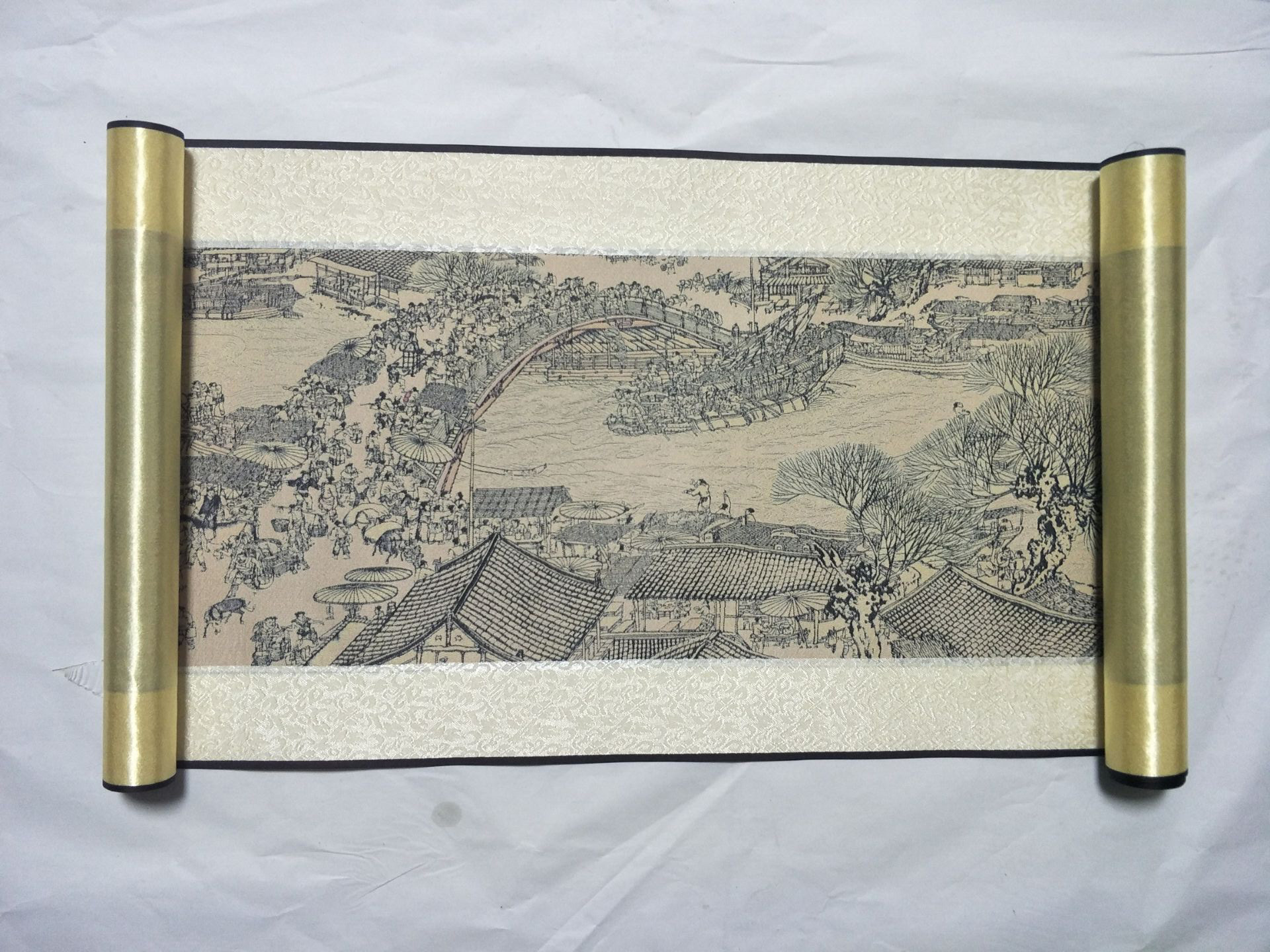 清明上河图真丝织锦古画字画装饰挂画横幅山水画办公客厅卷轴国画