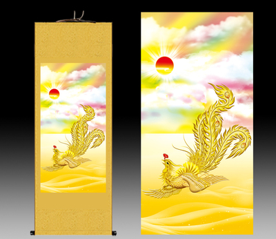 凤凰装饰画金凤凰招财装饰吉祥如意丹凤朝阳玄关客厅丝绸挂画祥云
