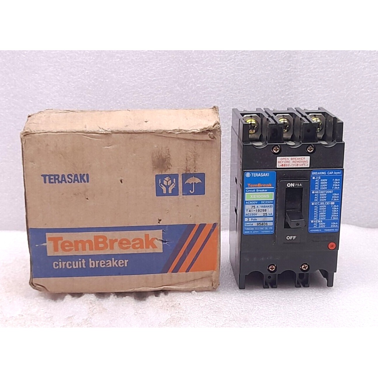 Terasaki XS100NS Disyuntor 75A 3P 600Vdc 250Vdc 21Ka