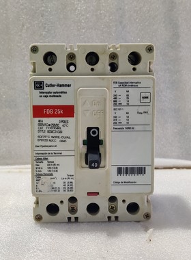 CCUTLER HAMMER 40 AMP CIRCUIT BREAKER 3 POLE 600 VAC 250 VAC
