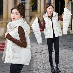 外贸羽绒棉服女款2025新款袖子可拆卸两穿马甲小个子短款棉袄外套
