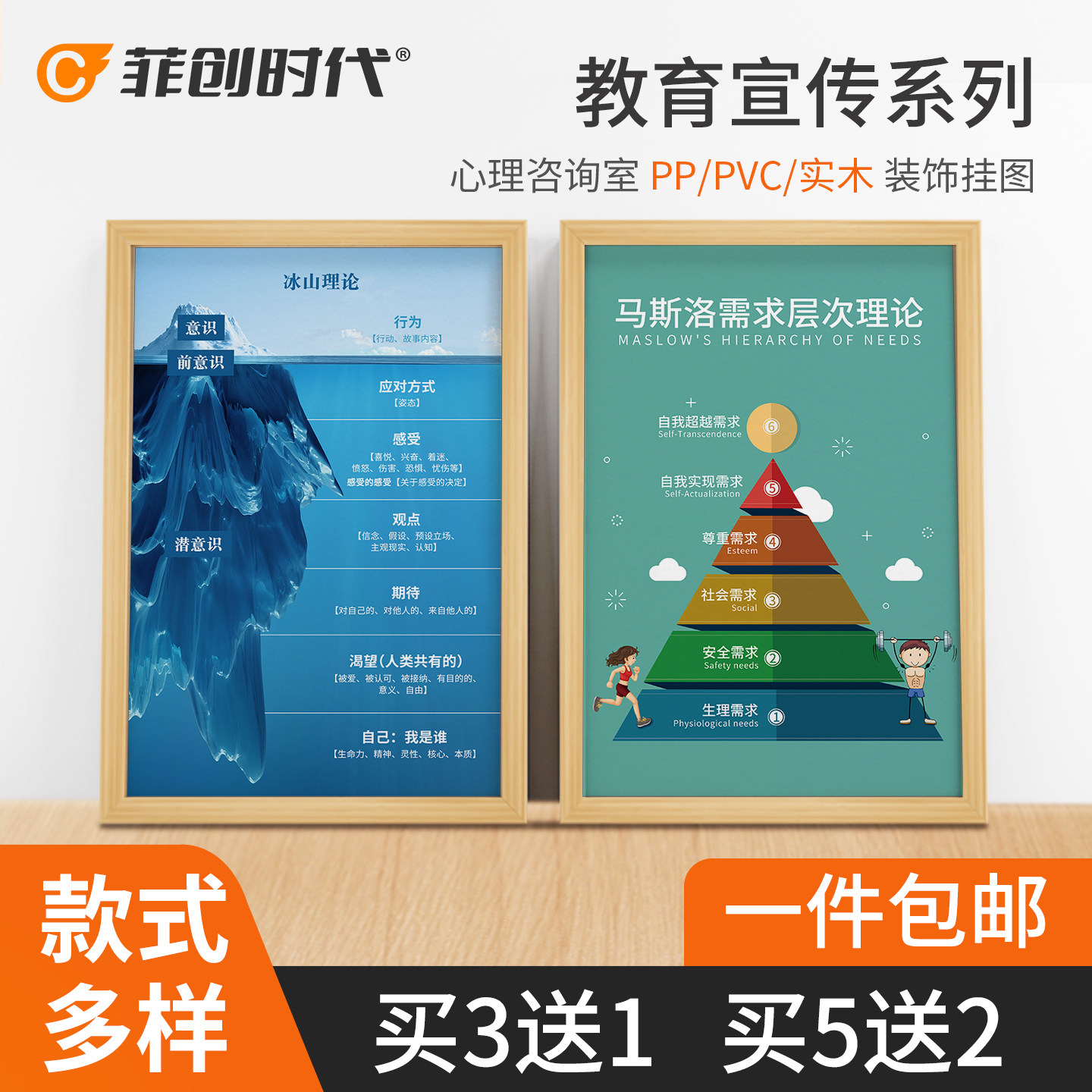 心理咨询室布置装饰画教育挂画冰山理论马斯洛曼陀罗海报画框挂图